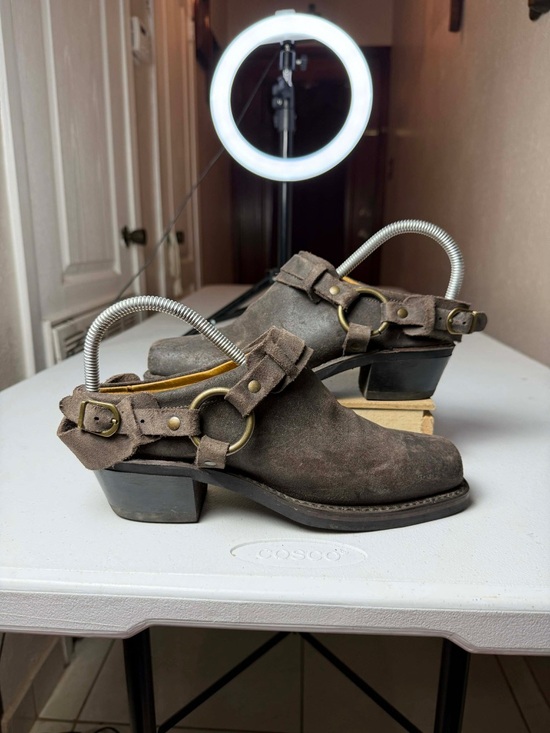 Frye Shoes - FRYE Belted Harness Mules
Clogs Biker Riding Brown Leather Size 7.5 USA Made